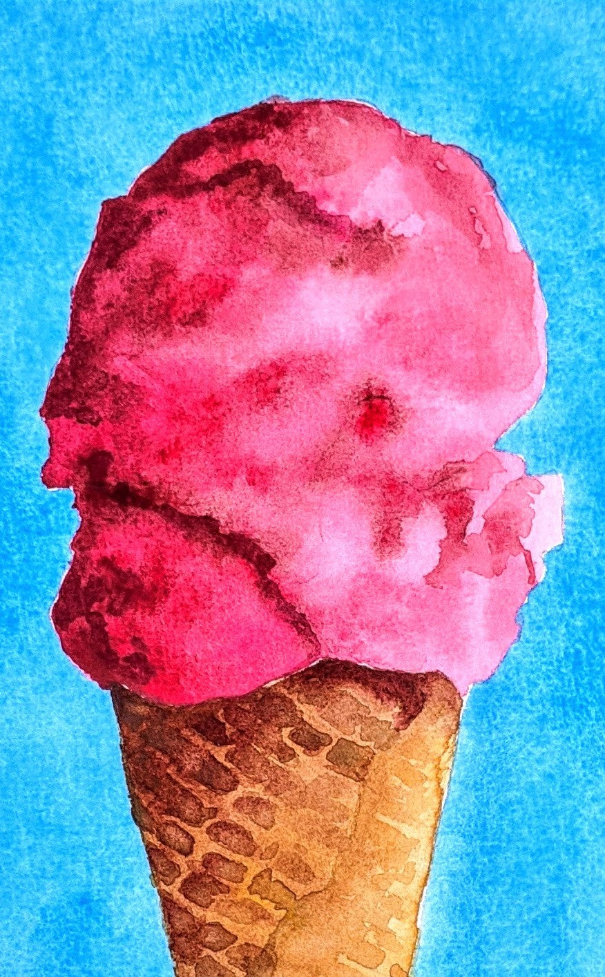 Cotton candy ice cream cone watercolor painting detail