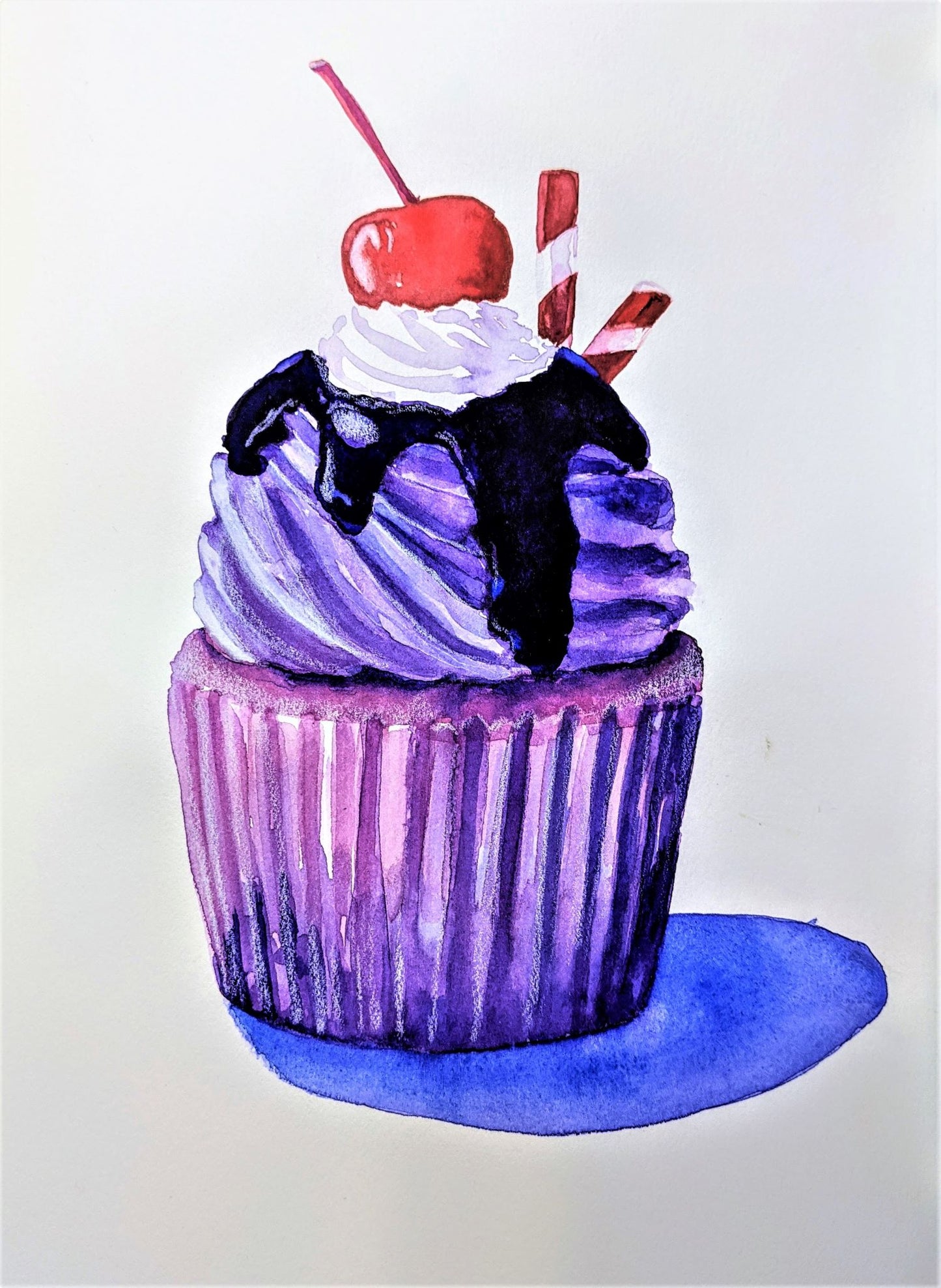Cherry on top cupcake watercolor painting