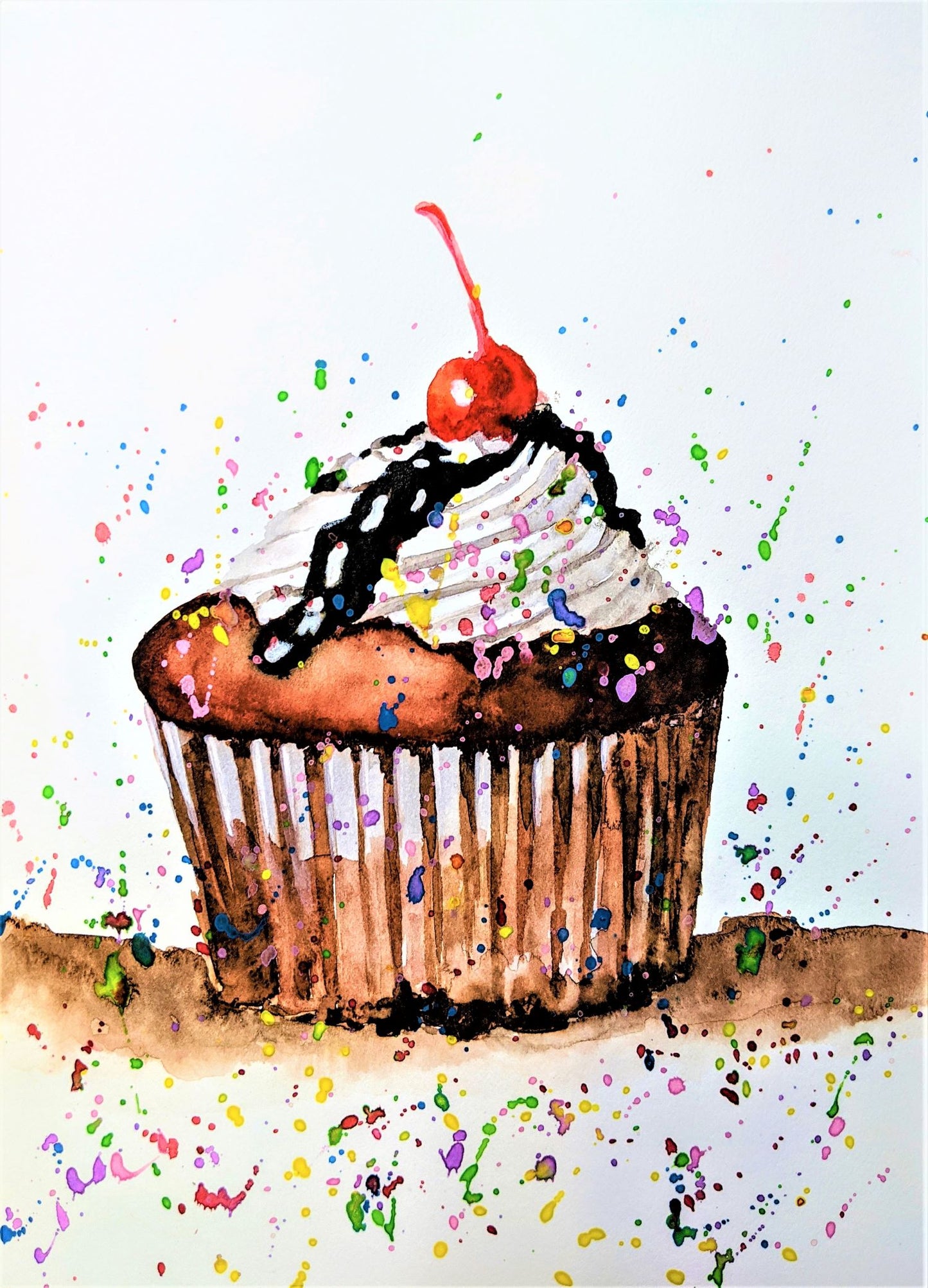 Cupcake with sprinkles watercolor painting