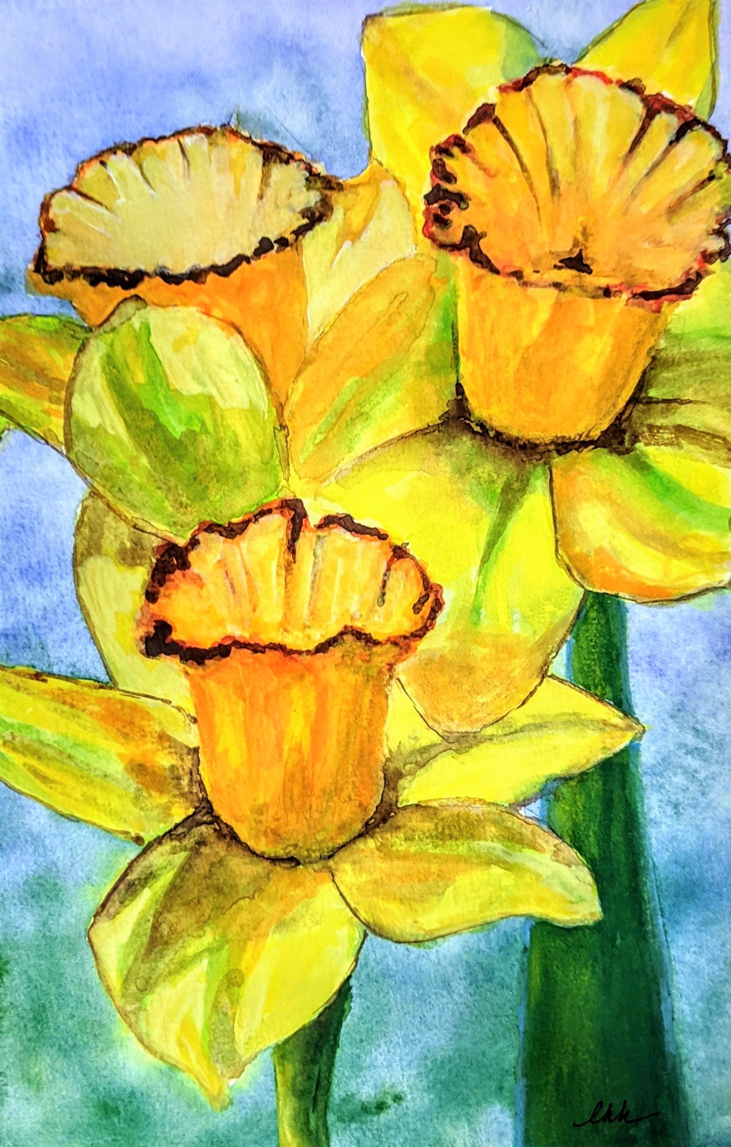 Daffodil trio watercolor painting