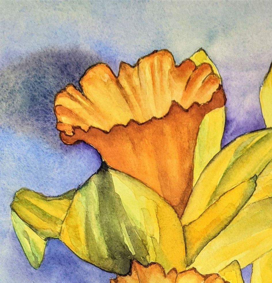 Daffodils at dusk watercolor painting detail