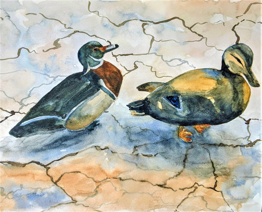 Ducks at a Picnic watercolor painting