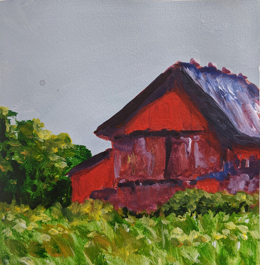 Favorite Red Barn acrylic painting on paper