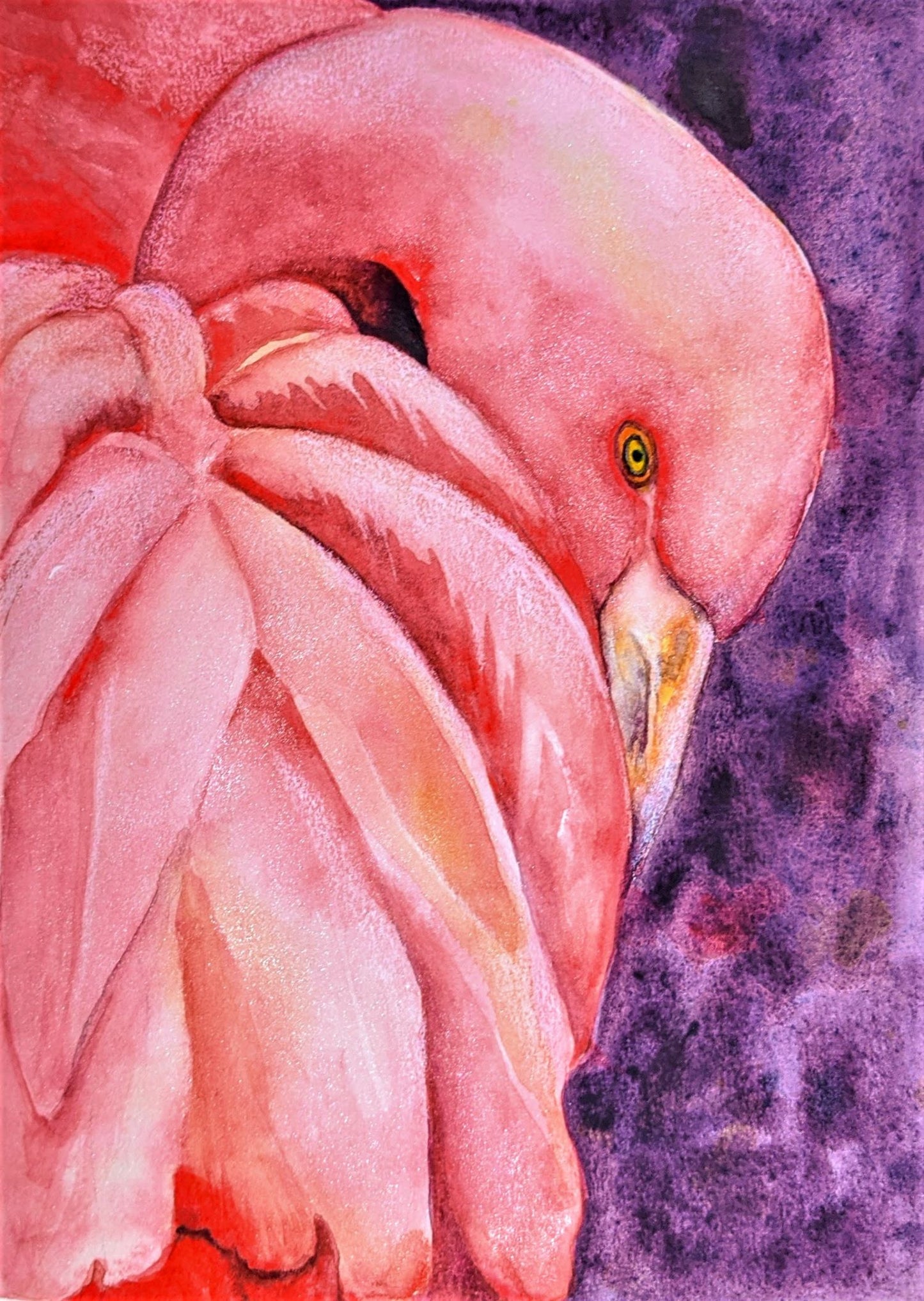 Pink flamingo watercolor painting