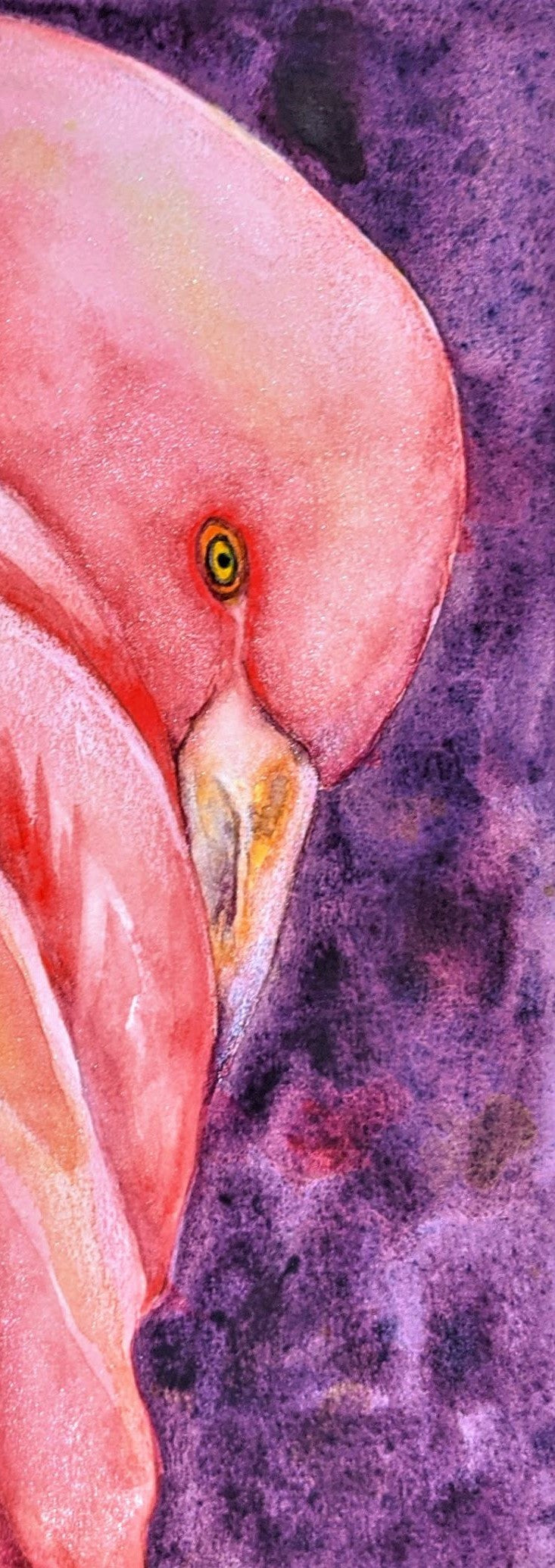 Pink flamingo watercolor painting detail