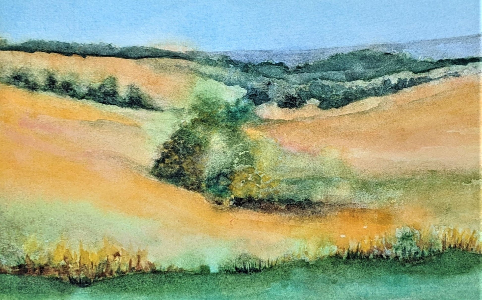 Golden Flint Hills in Kansas watercolor on paper