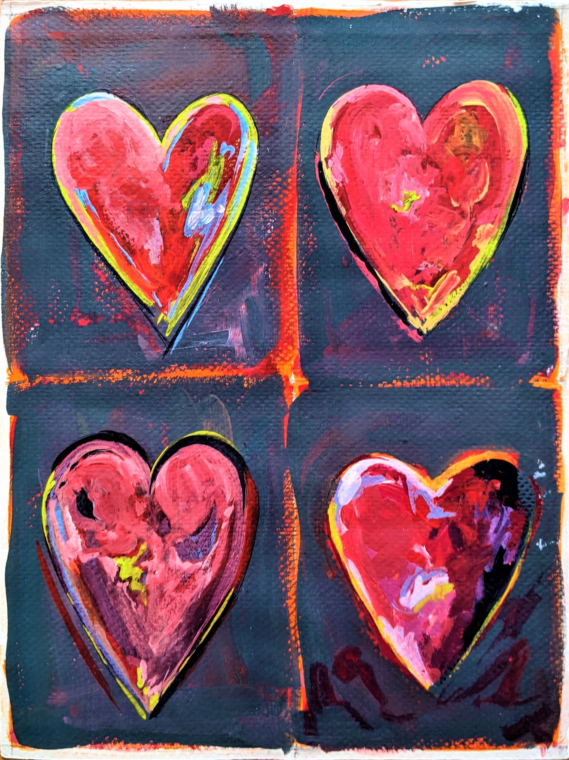 Four Hearts acrylic painting on paper