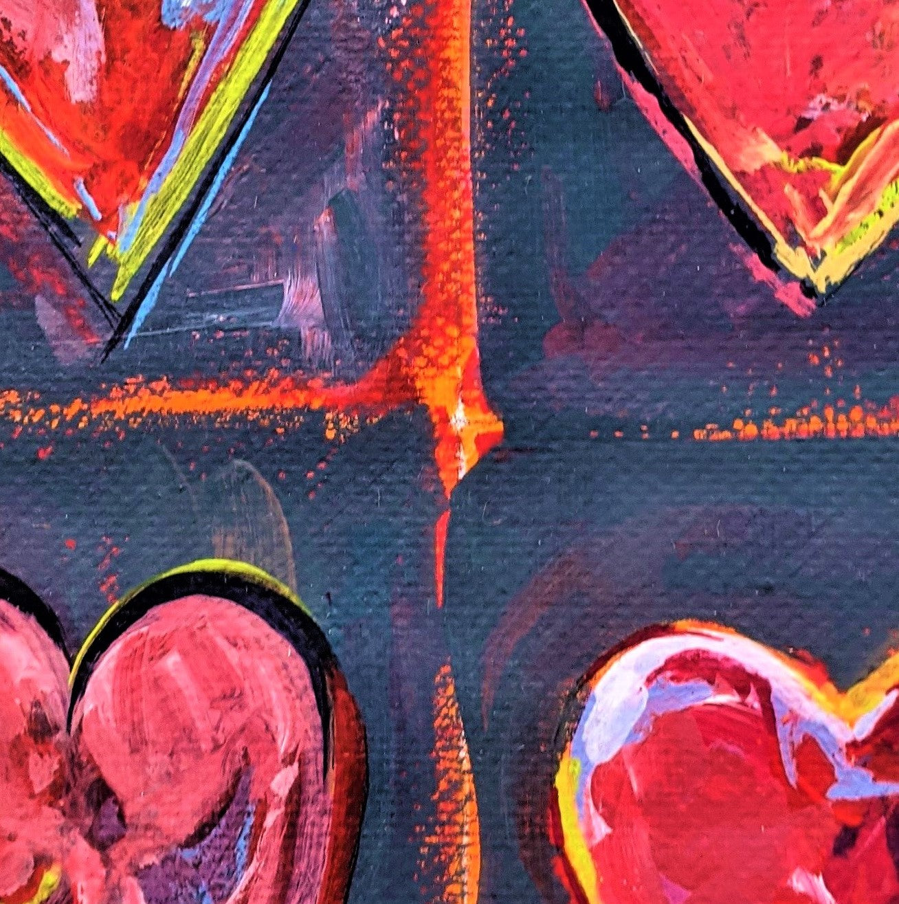 Four Hearts acrylic painting on paper detail