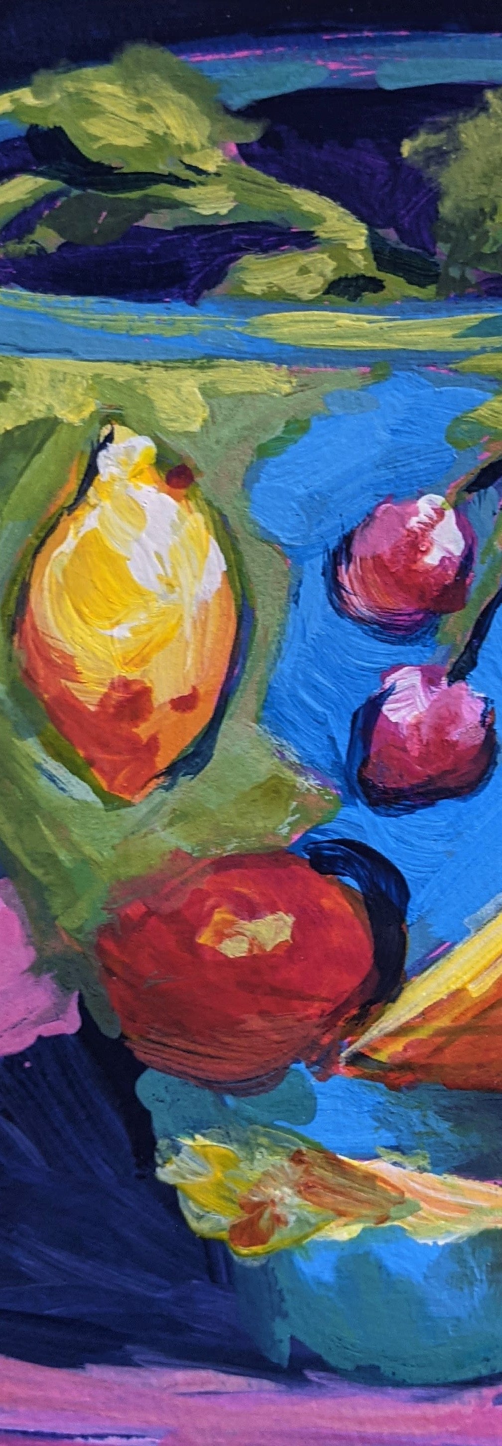 Fruit Bowl Mini acrylic painting on paper detail