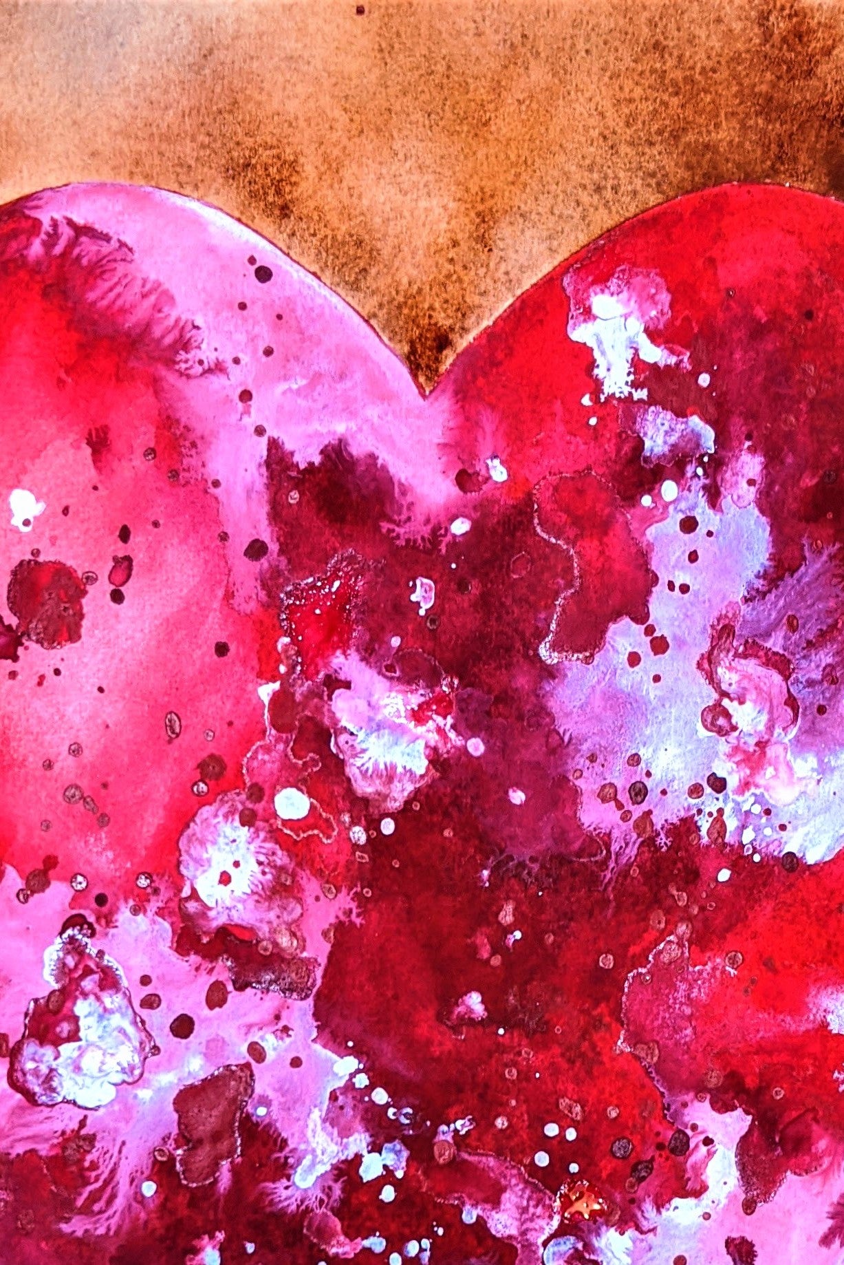 Full Heart watercolor painting on paper detail