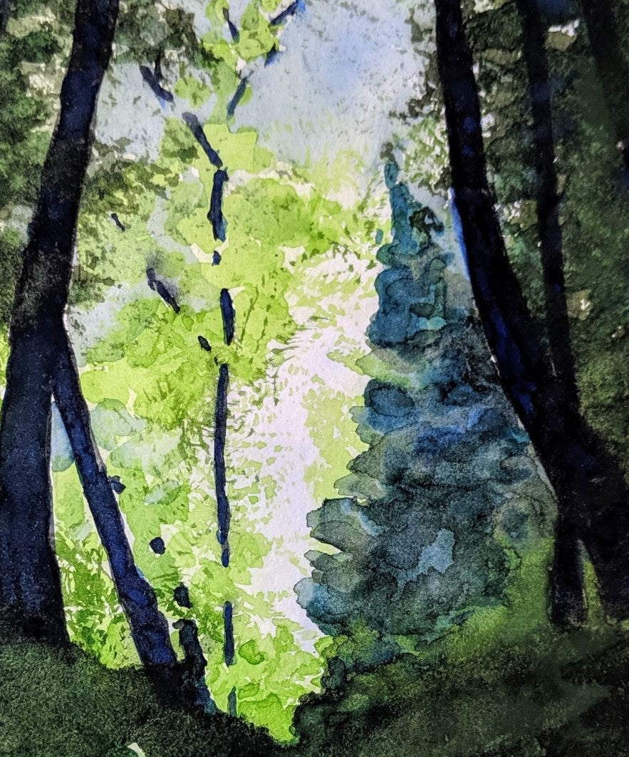 German forest watercolor painting detail