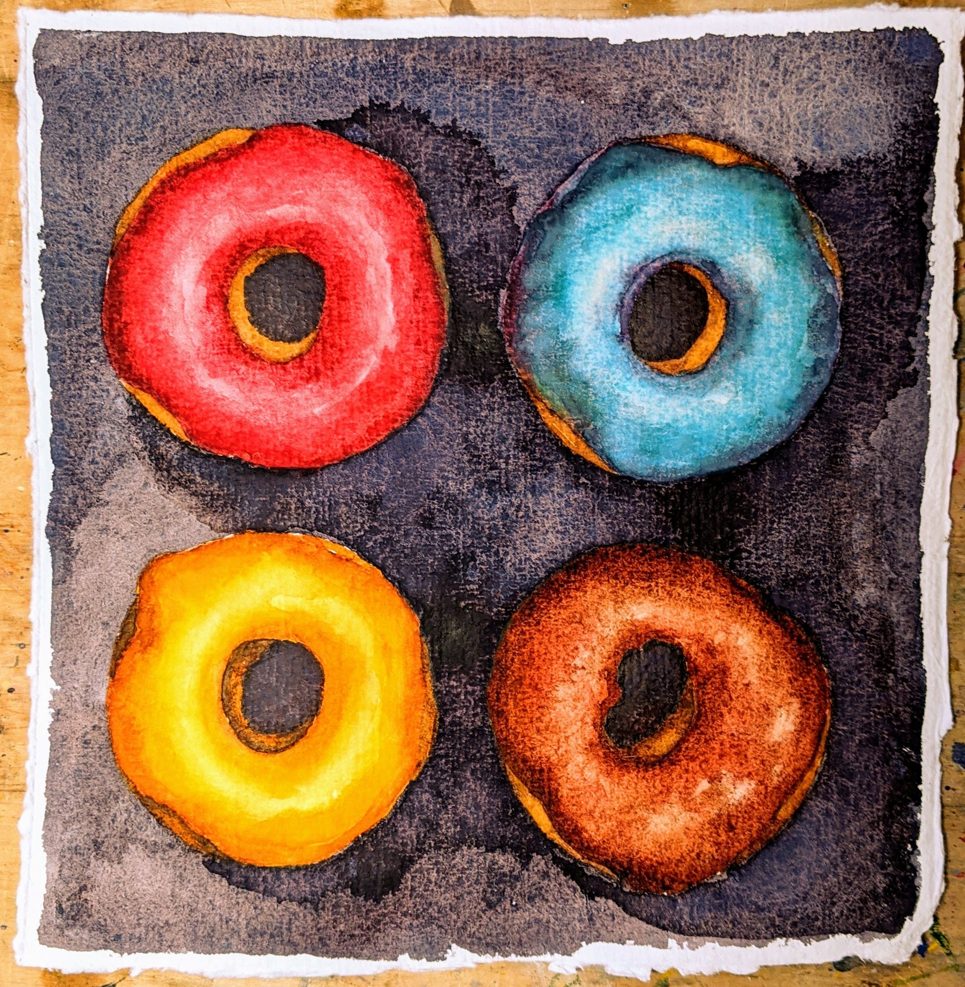 Four Glazed watercolor painting on handmade paper