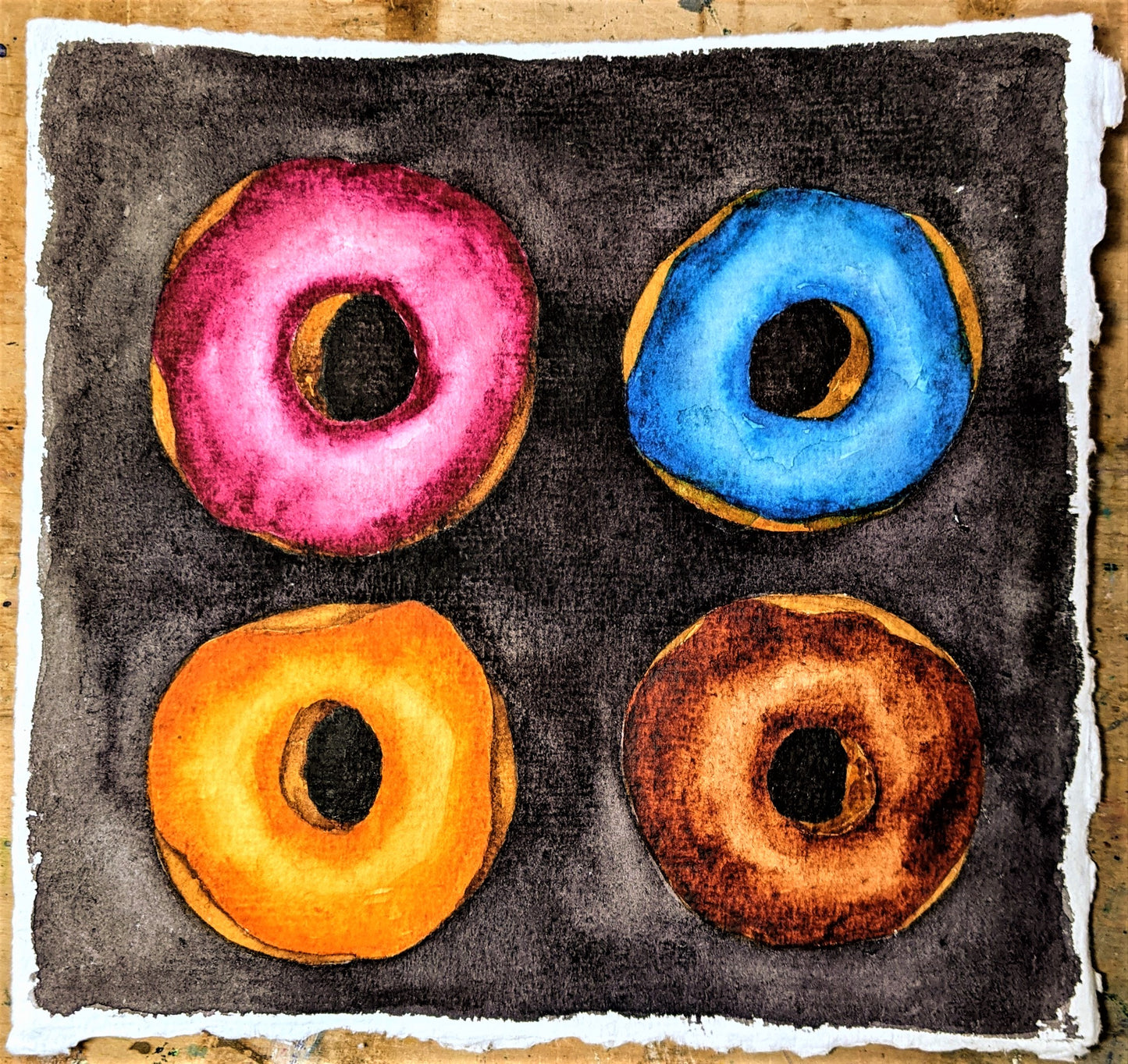 Four More Glazed watercolor painting on handmade paper