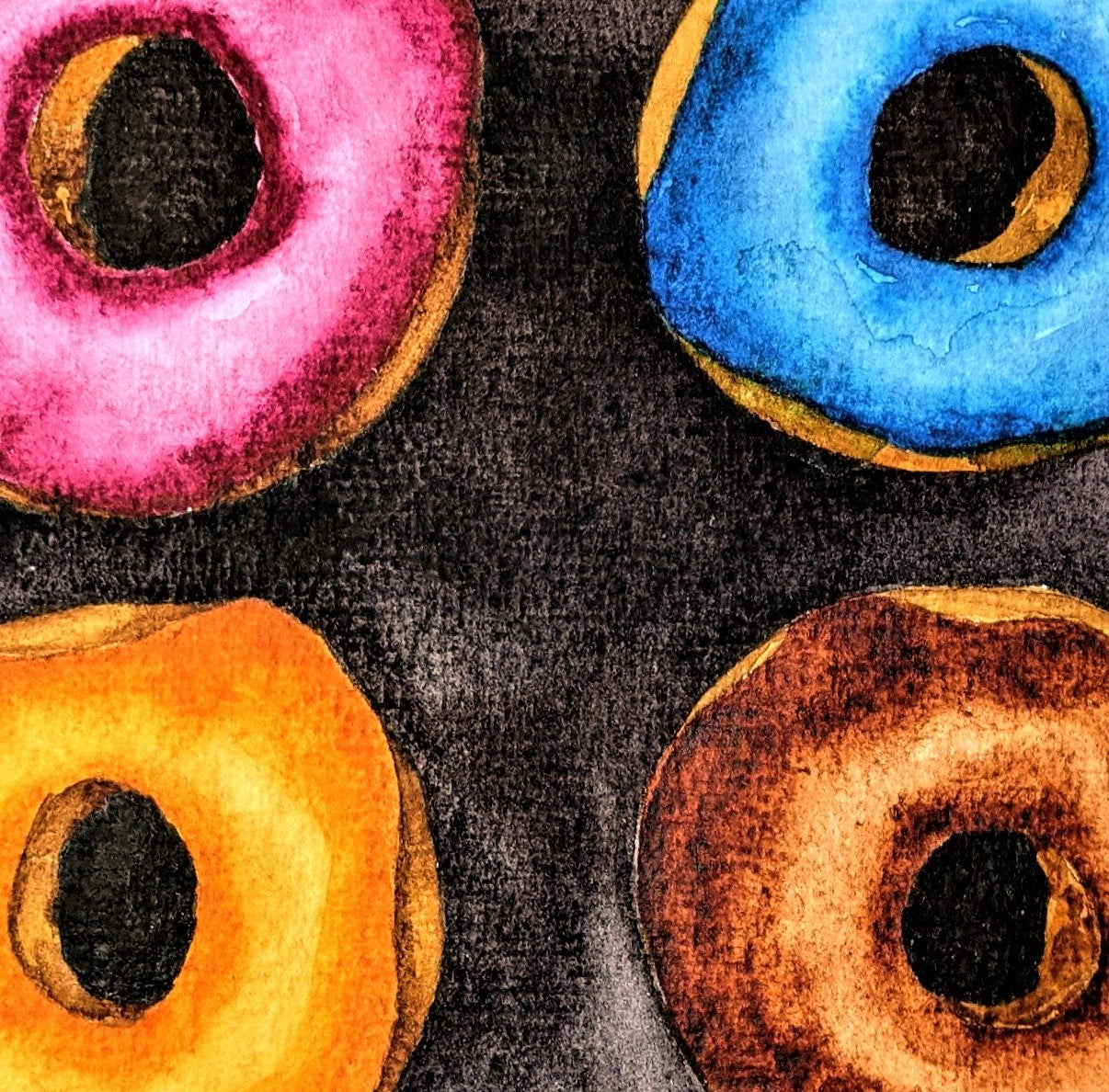 Four More Glazed watercolor painting on handmade paper detail