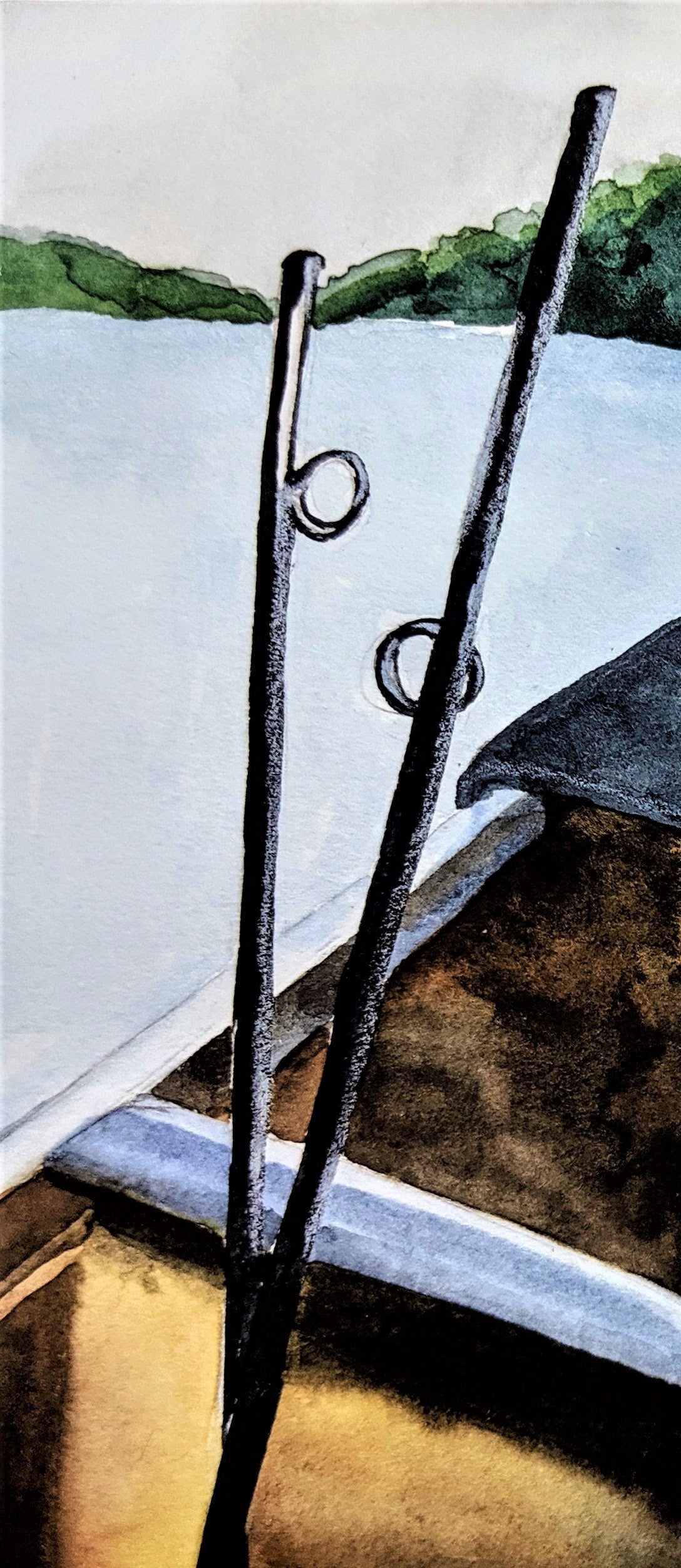 Gone fishing watercolor painting detail