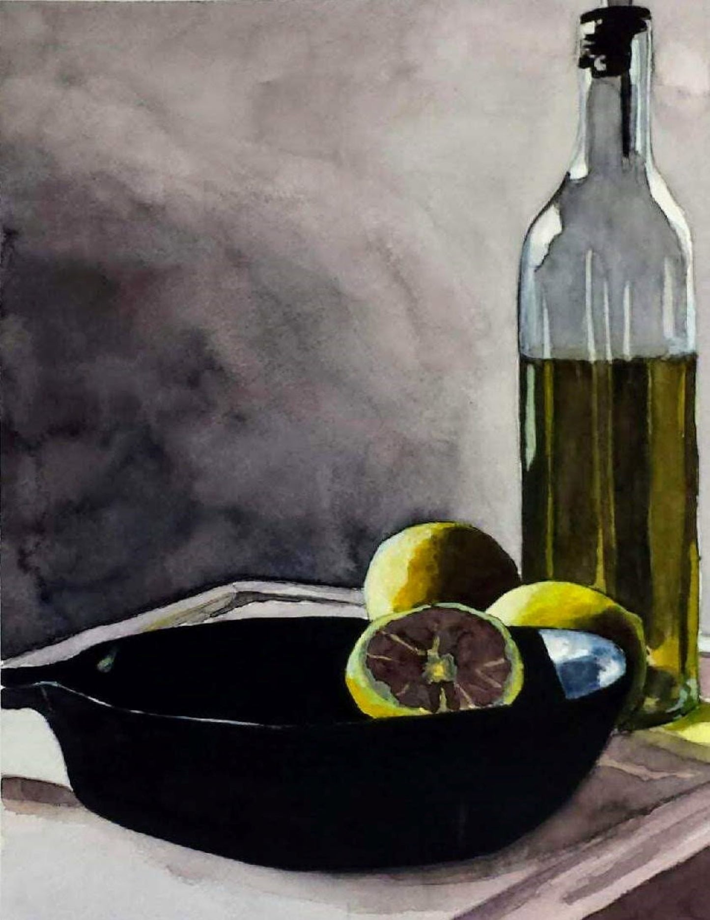 Lemons & grey wall watercolor painting