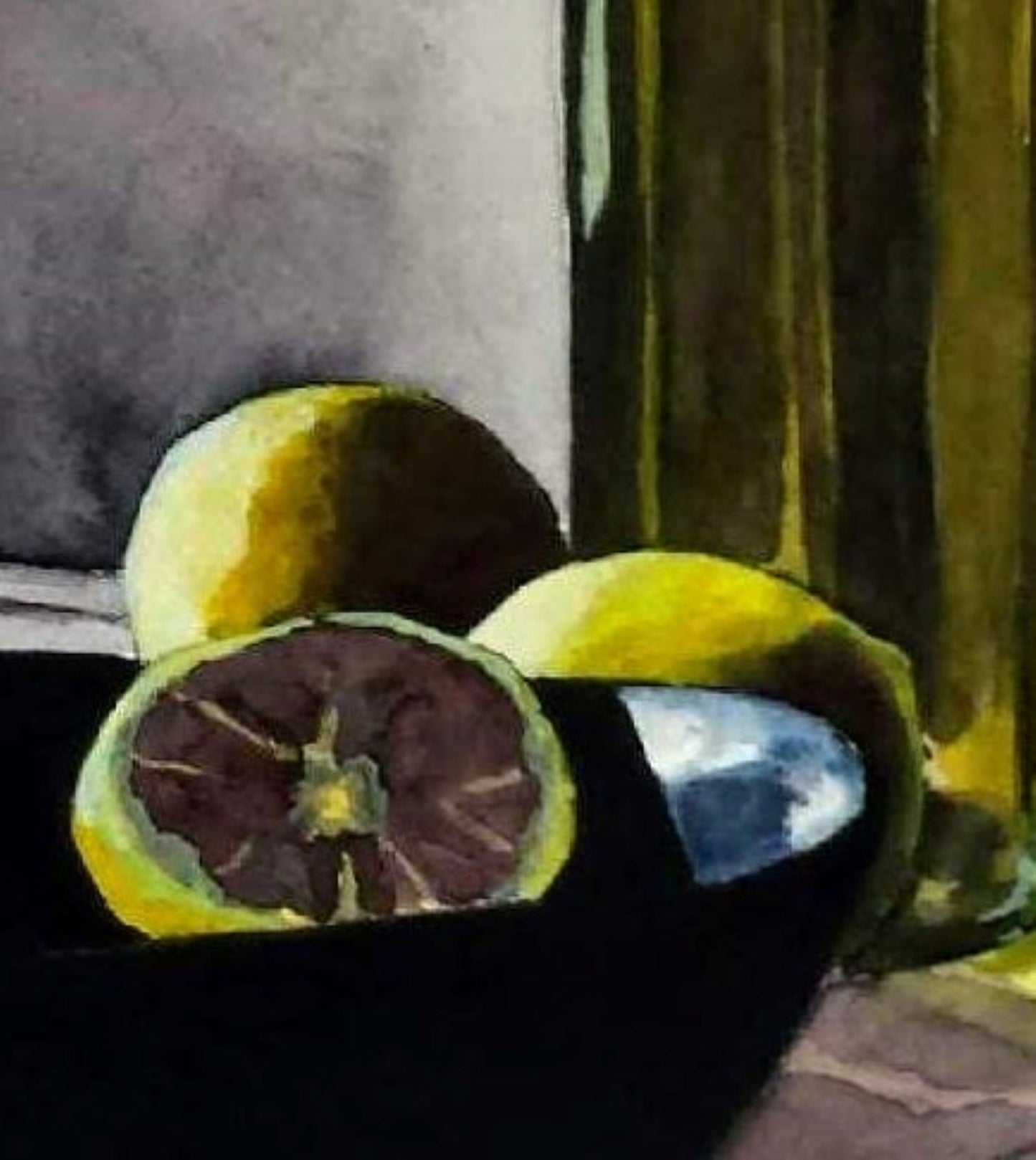 Lemons & grey wall painting detail