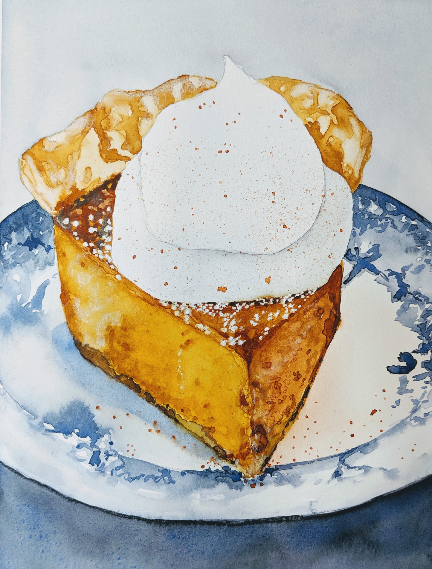 Pumpkin Pie watercolor painting on paper