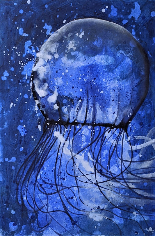 Jellyfish & Bubbles acrylic painting on paper
