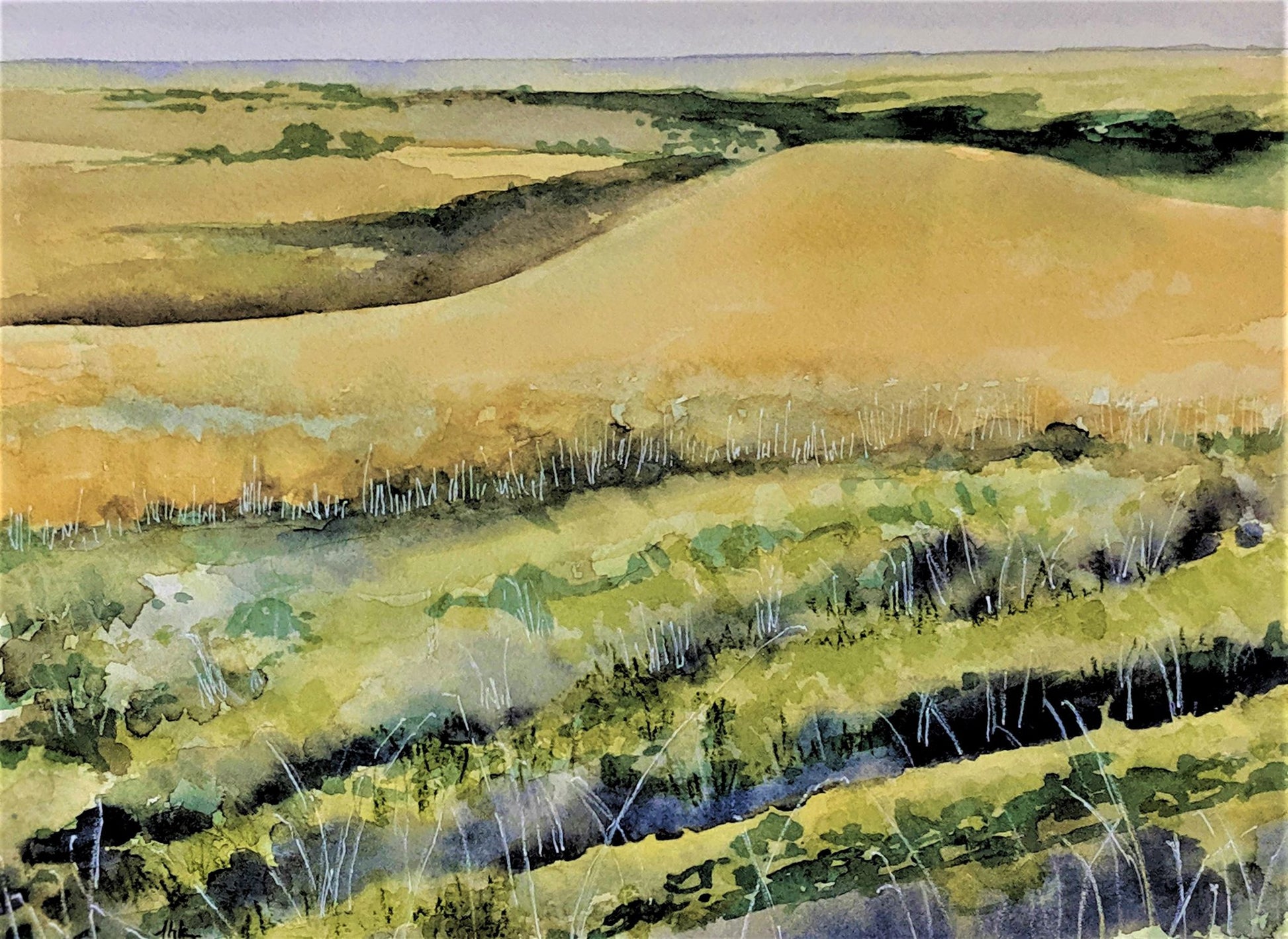 Kansas flint hills watercolor painting