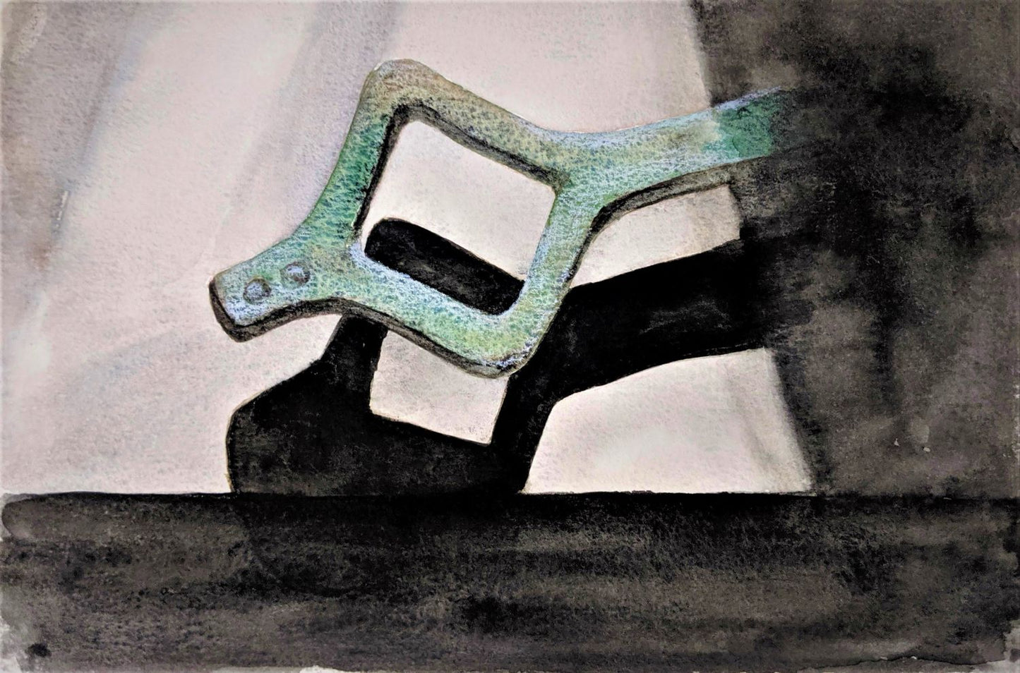 Key and Shadow watercolor painting on paper