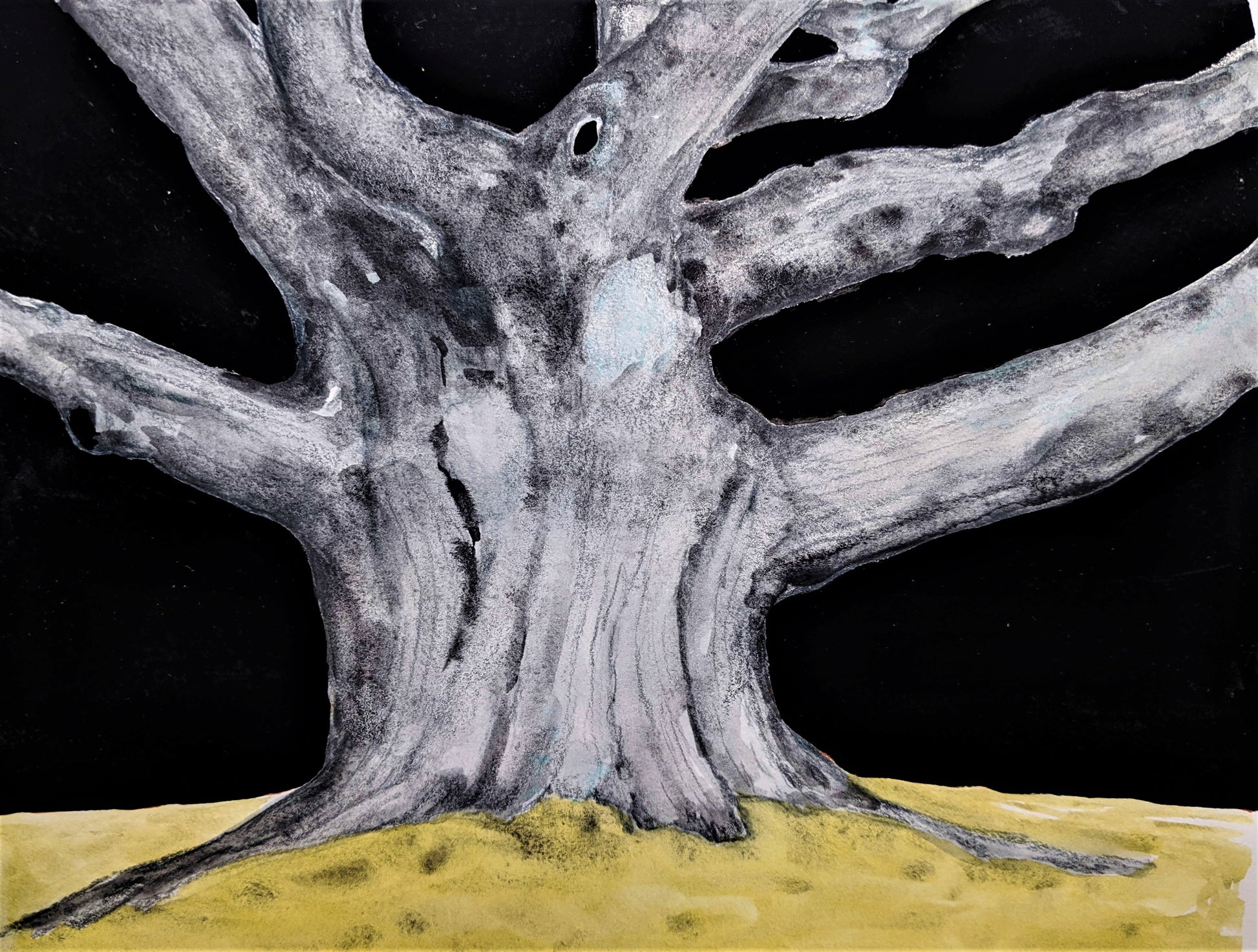 Lone tree watercolor painting