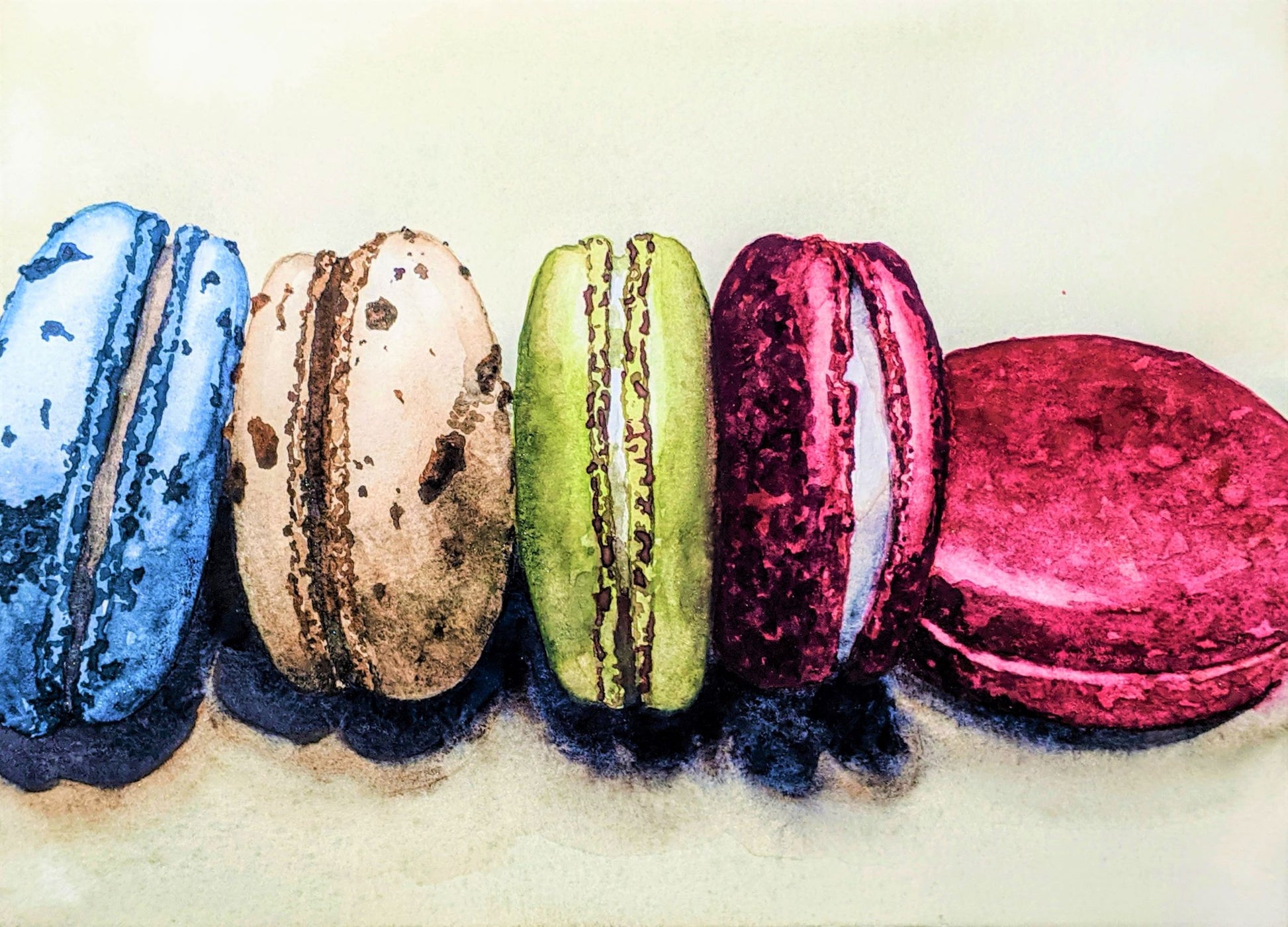 Macarons in a row watercolor painting