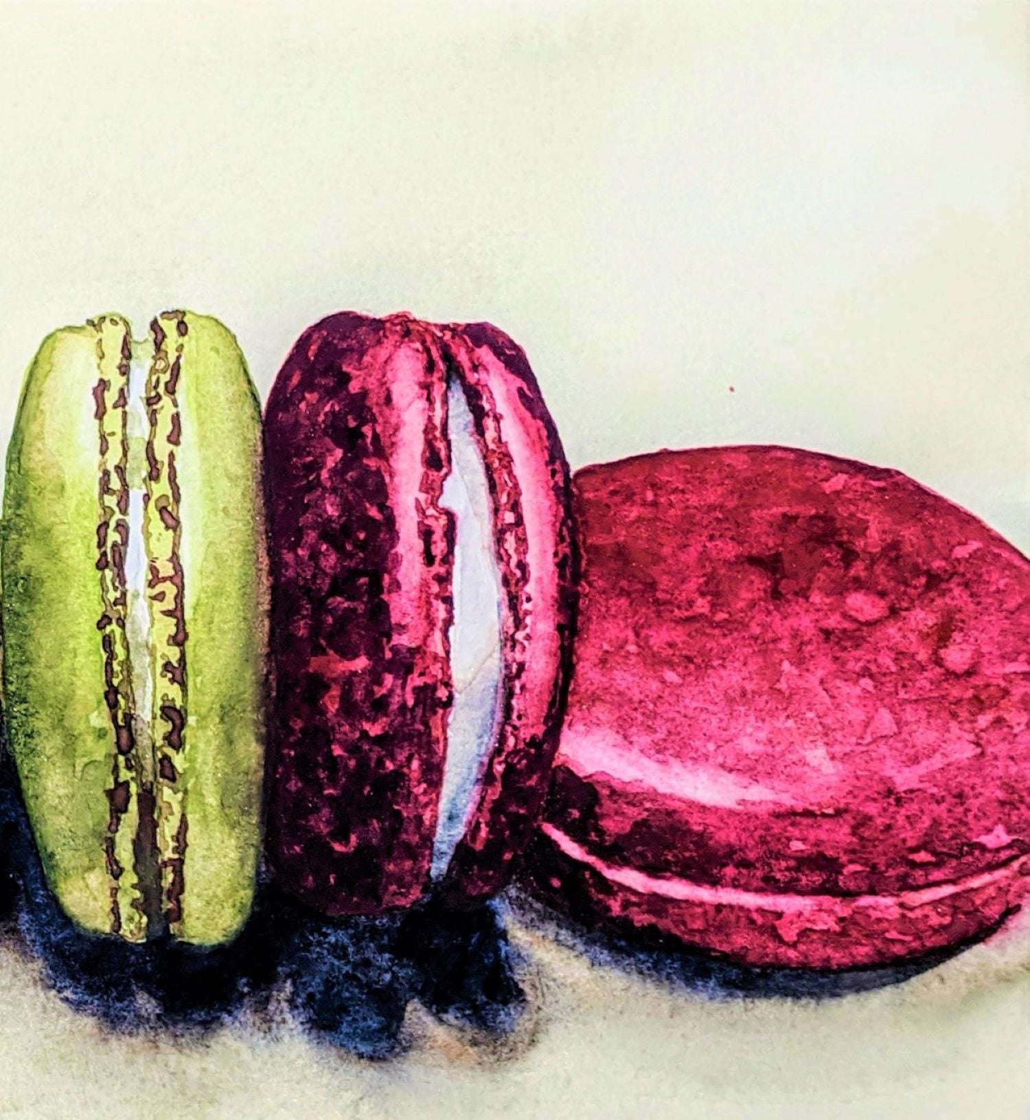 Macarons in a row painting detail