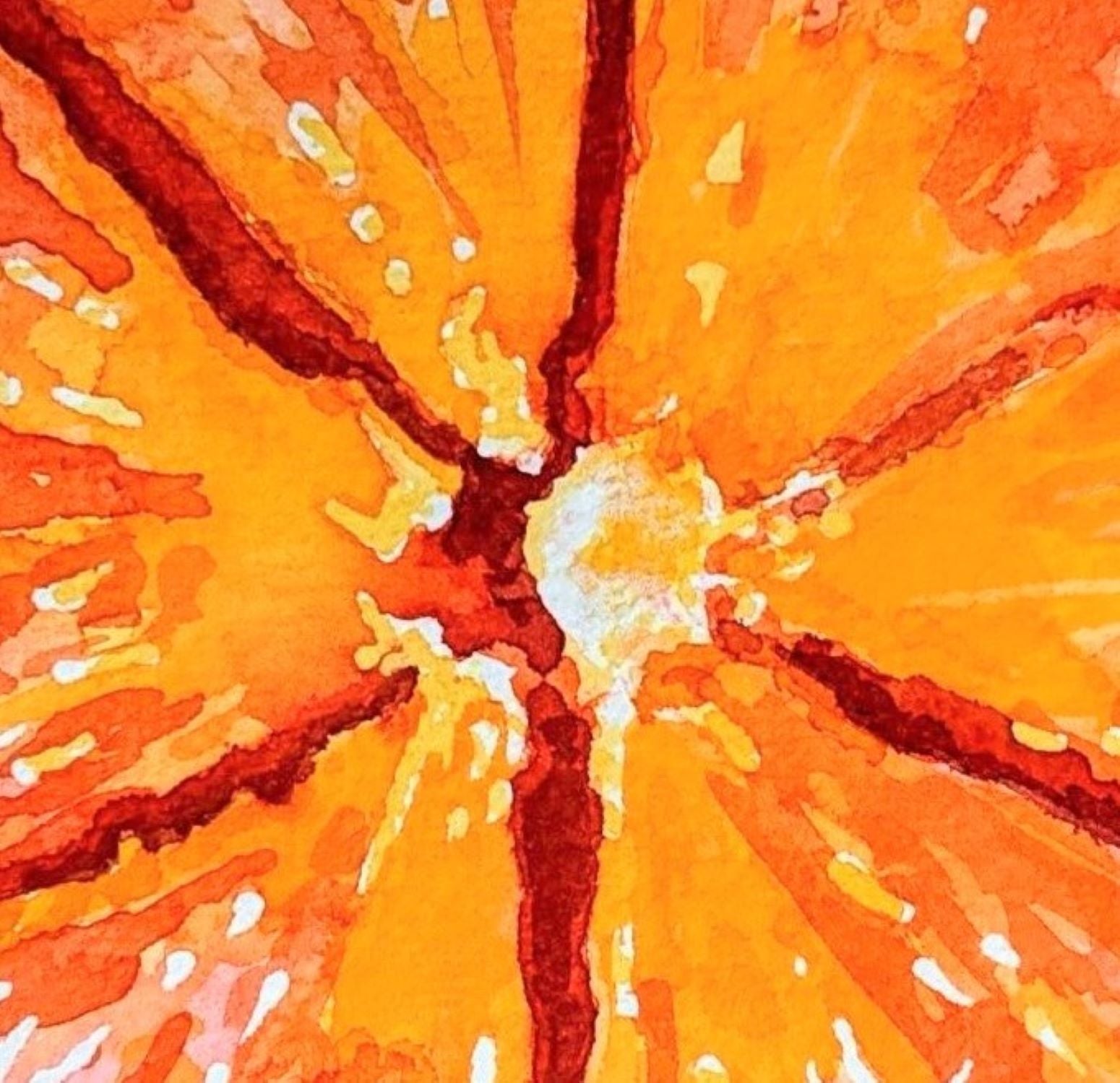 Orange slice watercolor painting detail