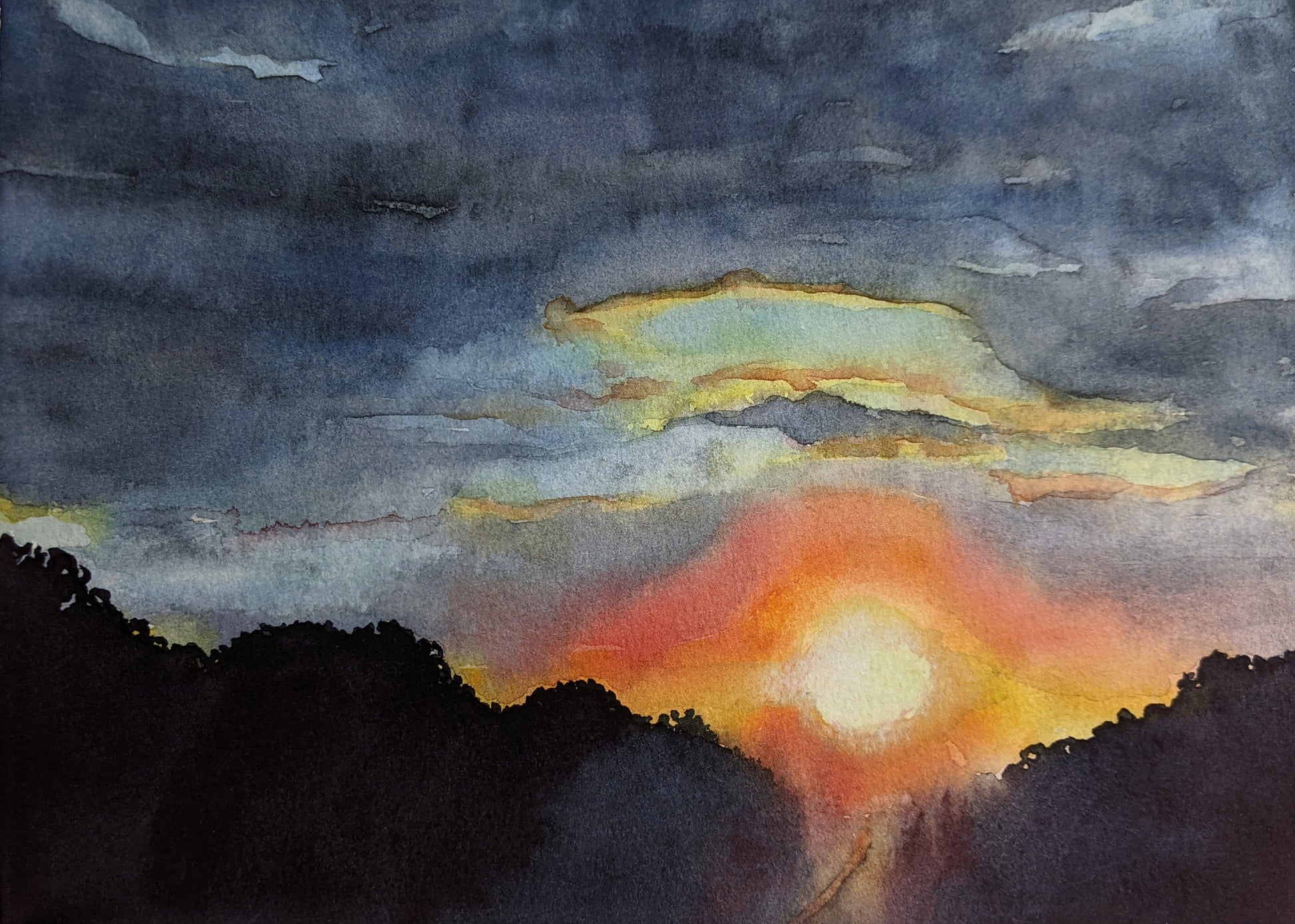 Sunset Glow, watercolor painting on paper