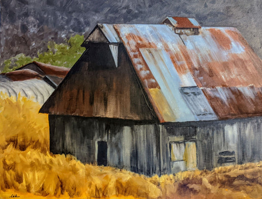 Patchwork Barn acrylic painting on canvas