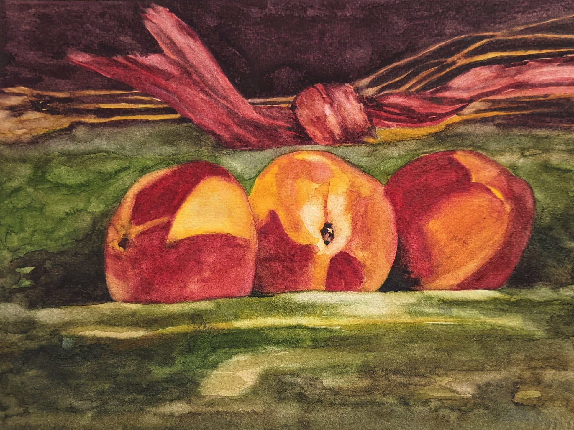 Peaches watercolor painting on paper