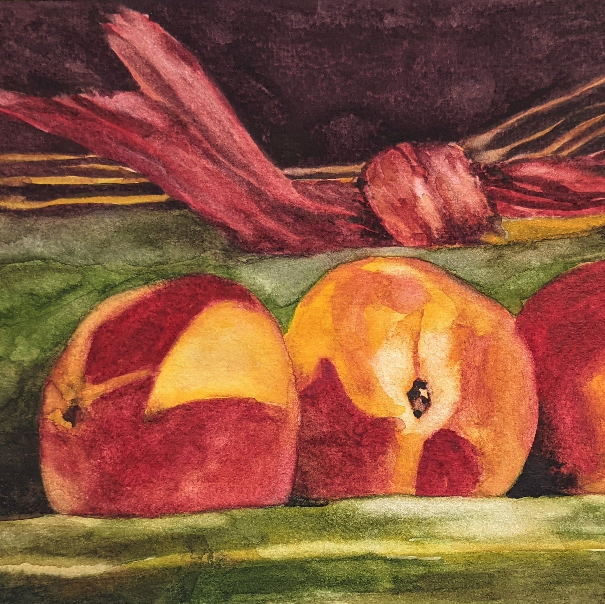 Peacheds watercolor painting on paper detail