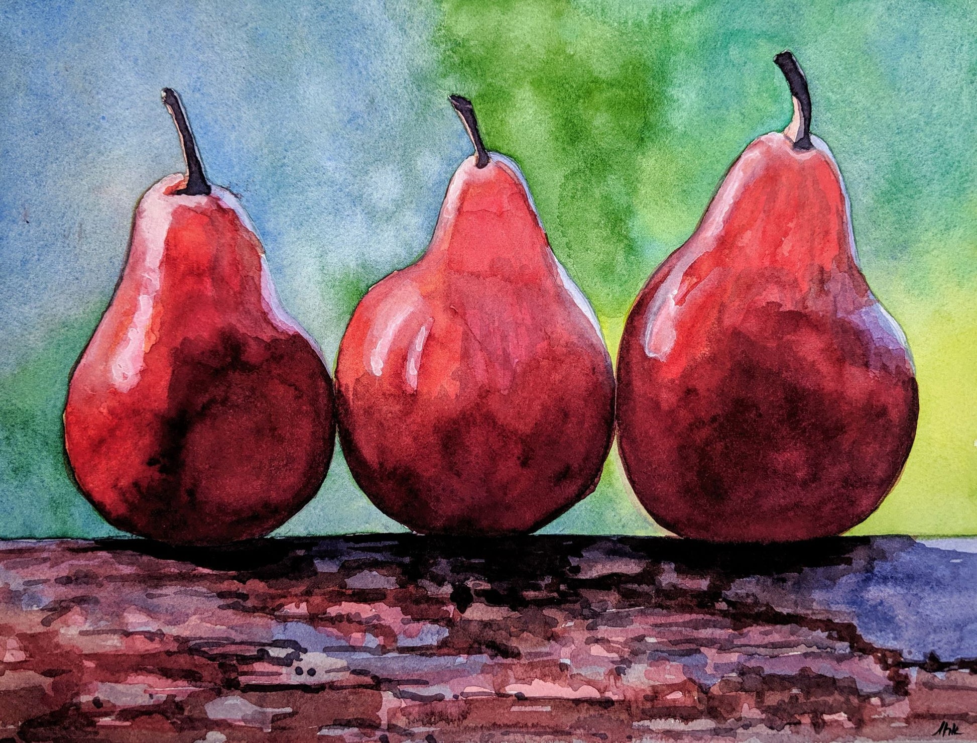 Red pear watercolor painting