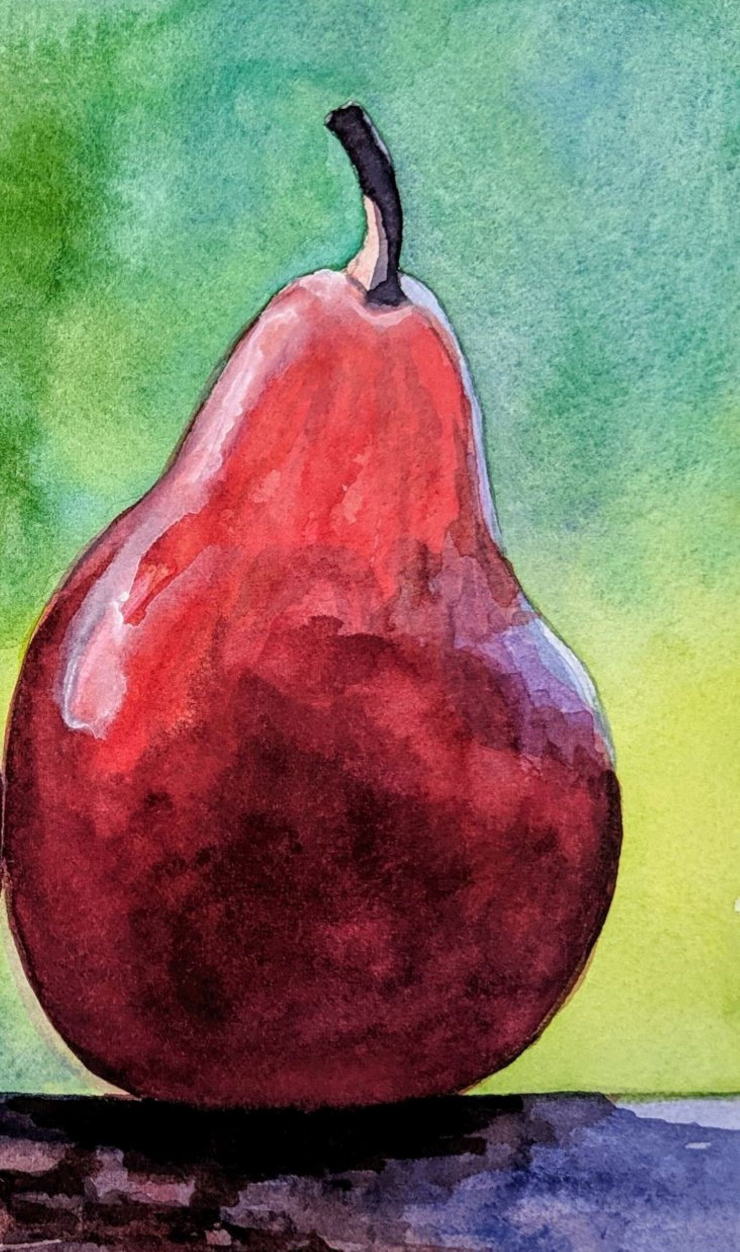 Red pear watercolor painting detail
