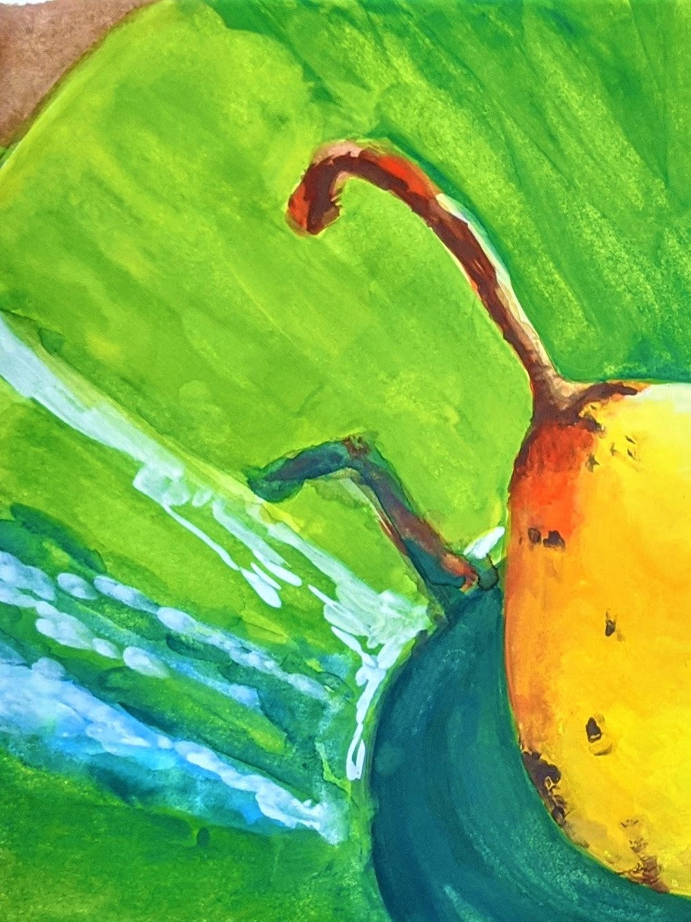 Pear and shadows gouche painting detail