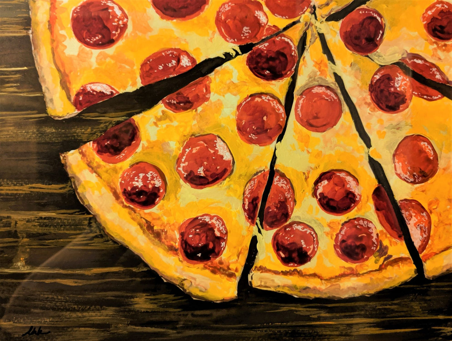 Pepperoni pizza gouache painting