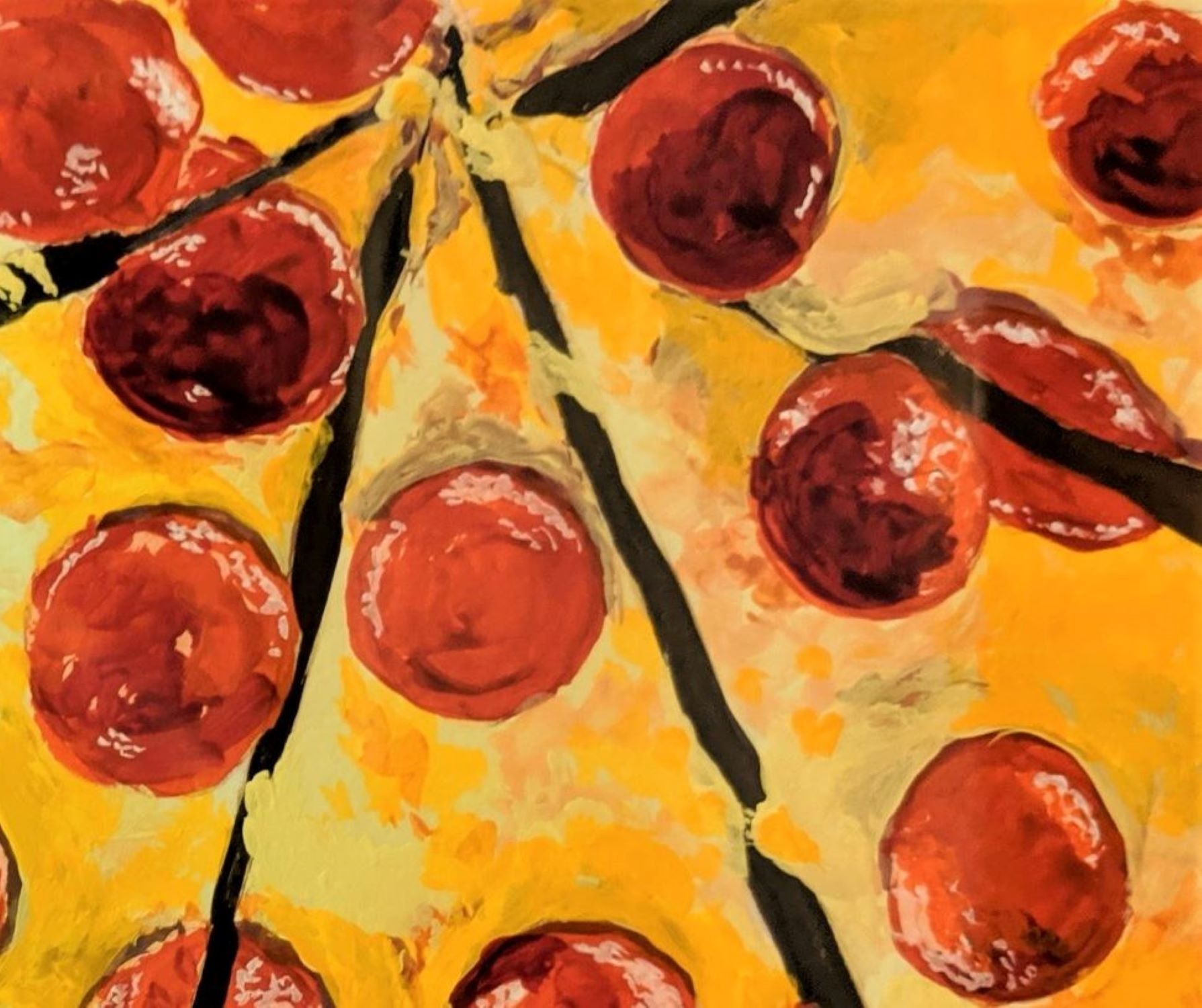 Pepperoni pizza painting detail