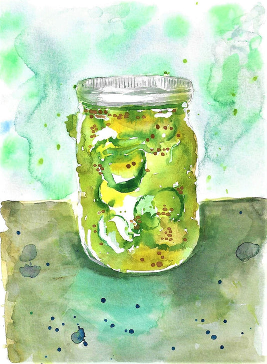 Pickle jar watercolor painting