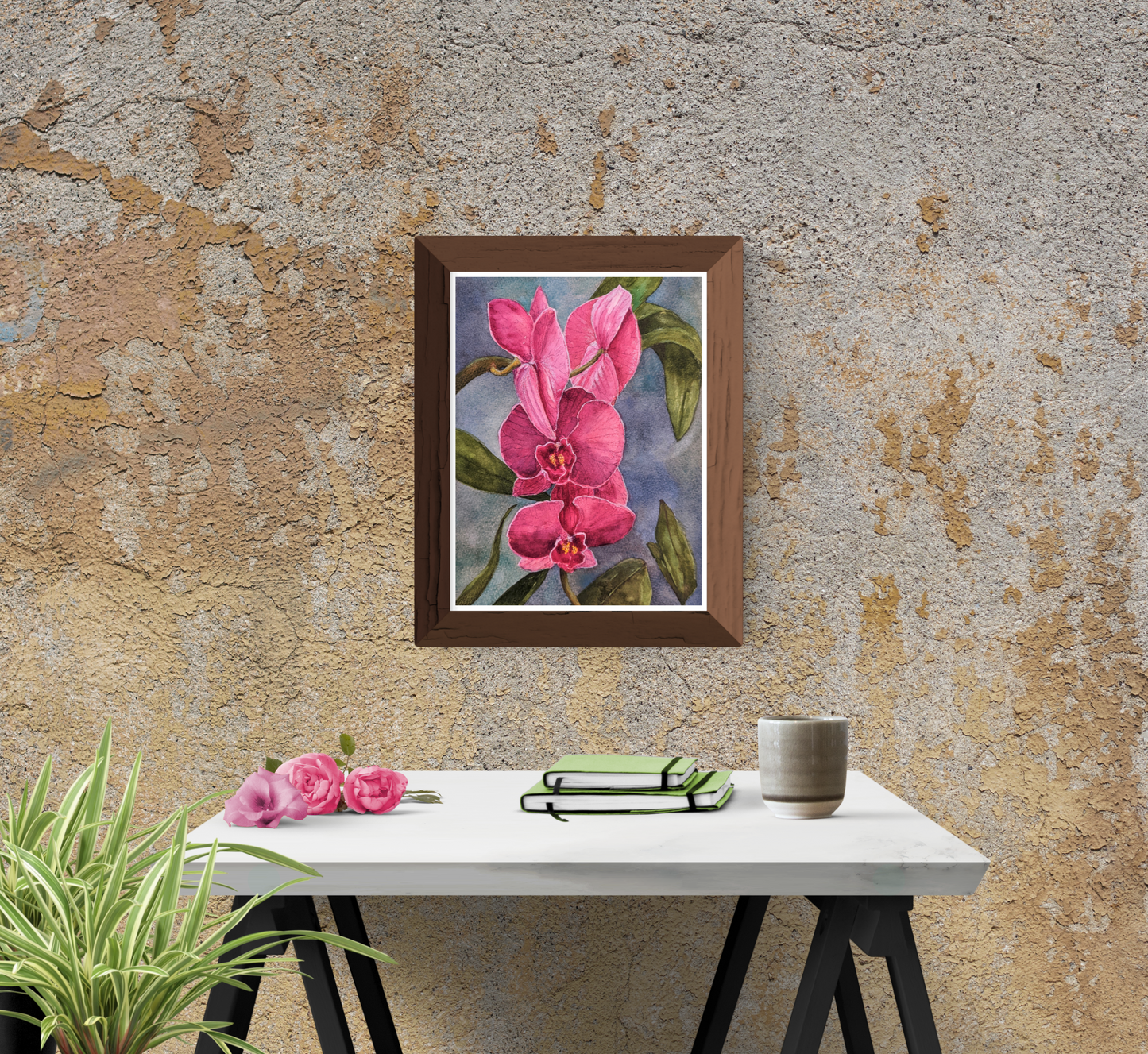 Plum Orchid painting in room setting