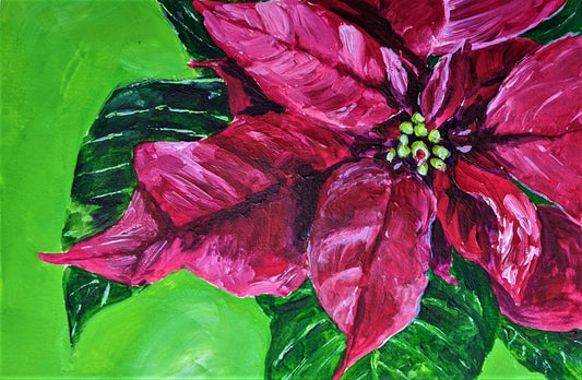 Green Table poinsettia acrylic painting on paper