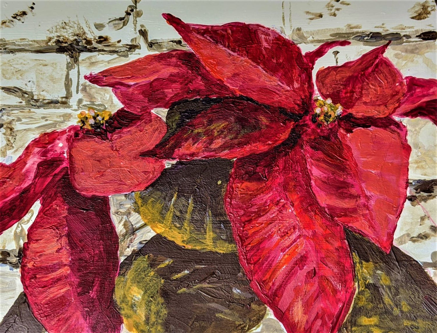 Poinsettia on the Mantel acrylic painting on paper