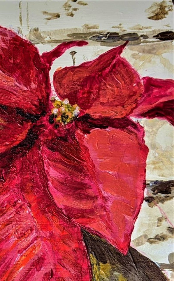 Poinsettia on the Mantel acrylic painting on paper detail