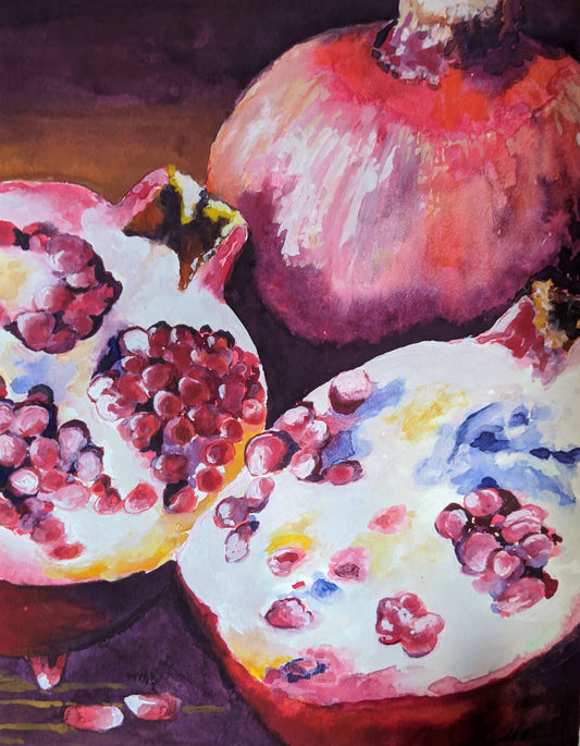 Pomegranates gouache painting