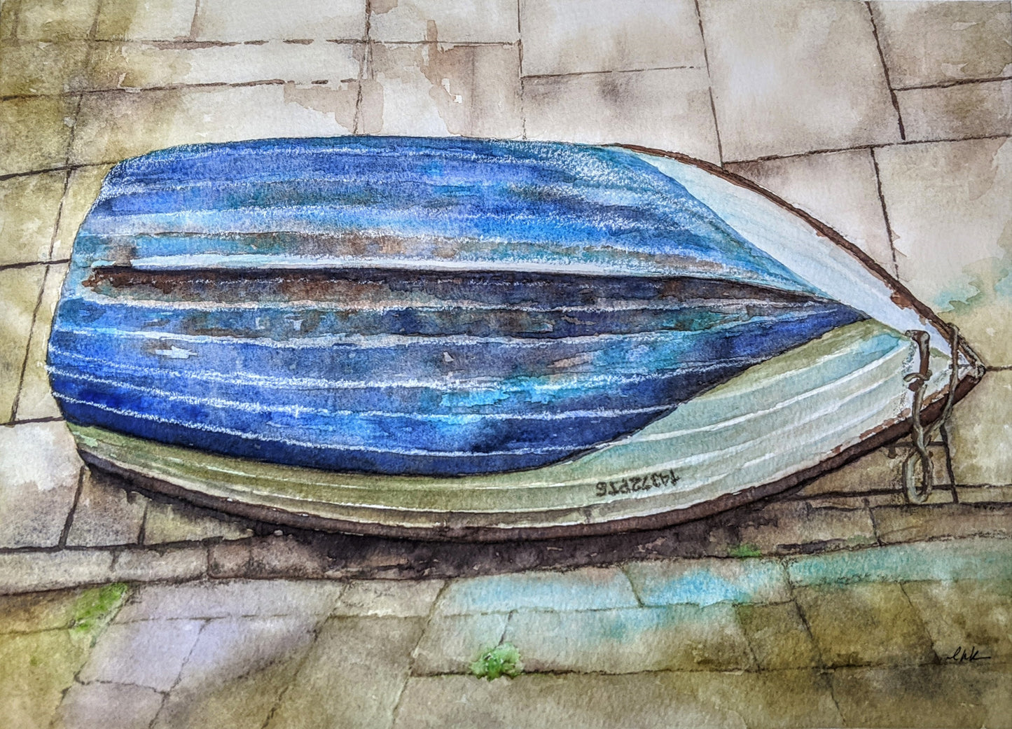 Rowboat in Porto watercolor painting