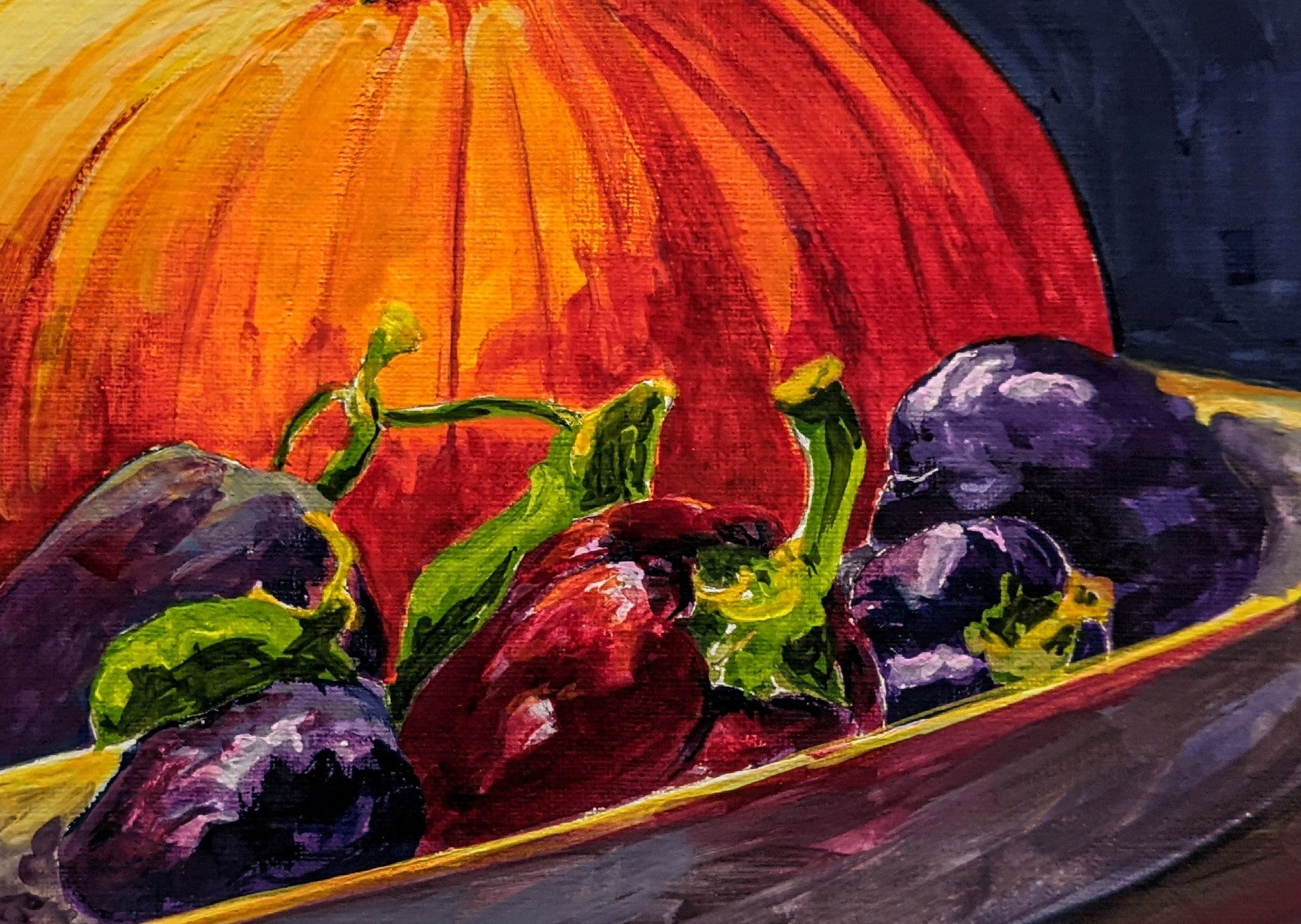 Pumpkin and Pepers gouache & acrylic painting on paper detail