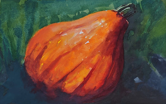 Pumpkin in Shadows watercolor painting on paper