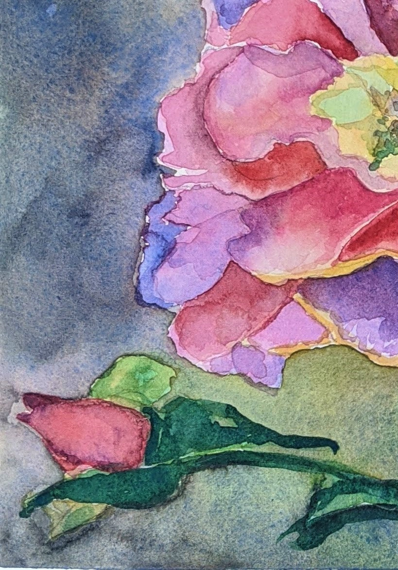 Rainbow roses watercolor painting detail