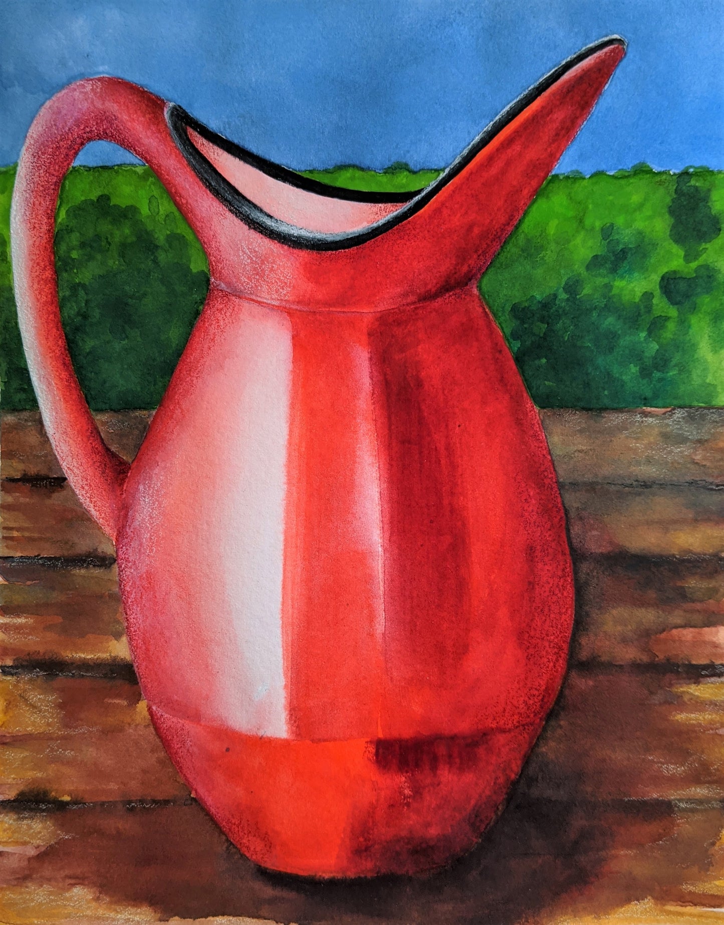 Red Pitcher gouache on paper painting