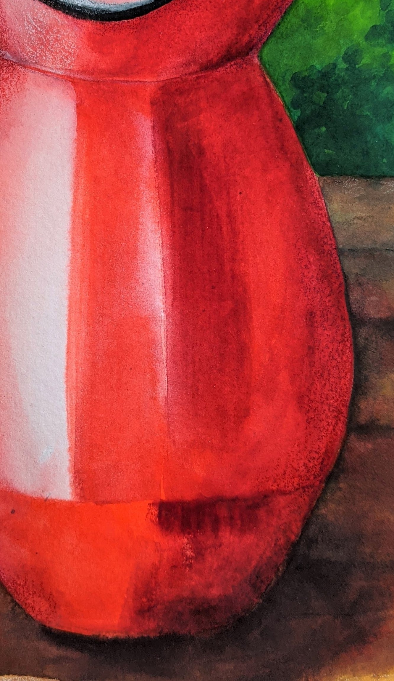 Red Pitcher gouache on paper painting detail